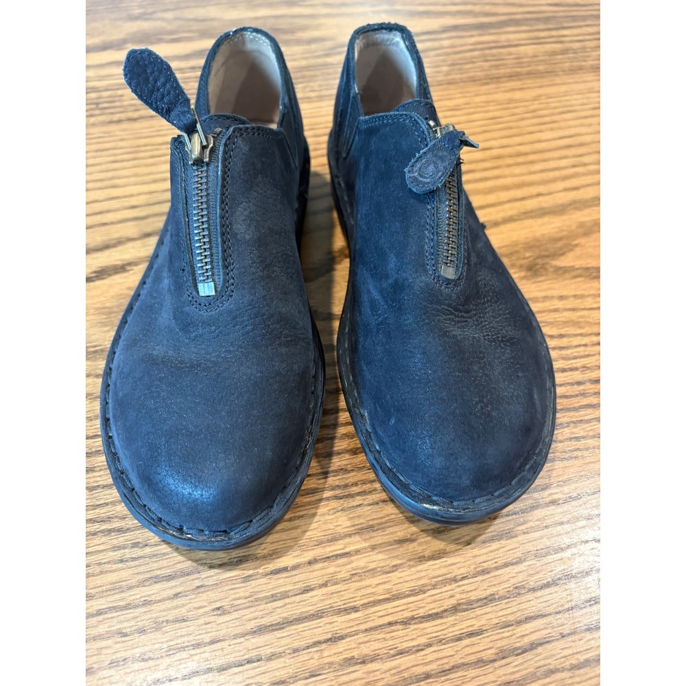Born Womens Front Zip Leather Loafers Navy Blue Nubuck Comfort Shoes MR 8 K